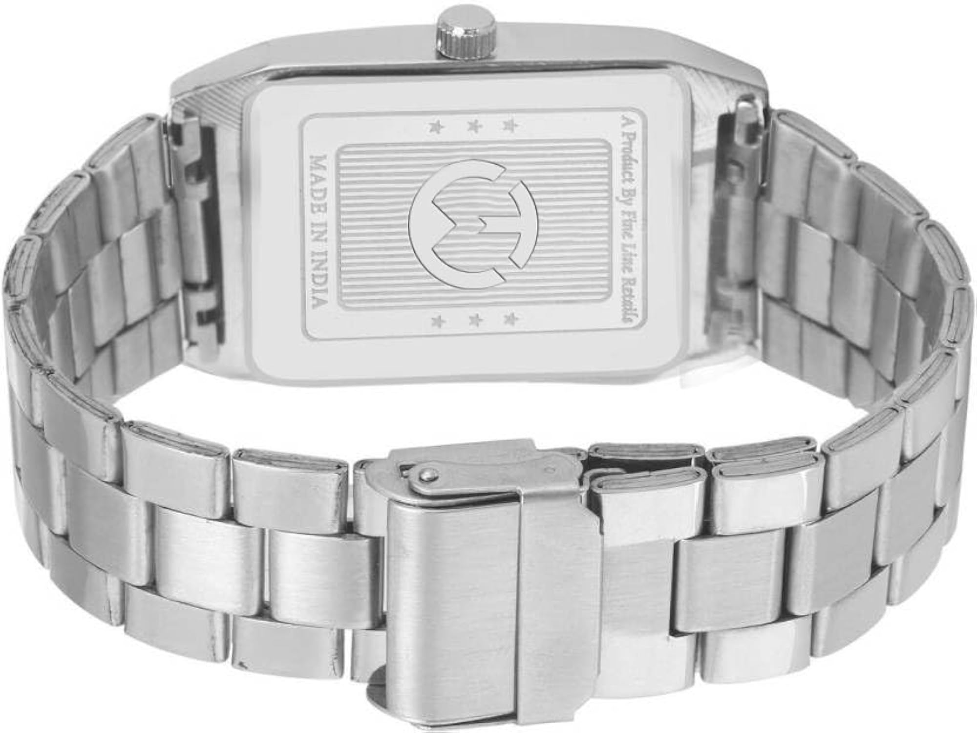 Men's Silver Stainless Steel Strap Watch with Black Dial